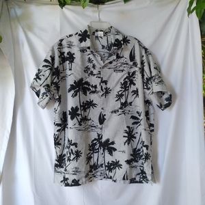 Rina Shirt Mens Size L Button Down Short Sleeve Black White Hawaiian